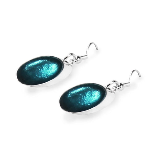 Teal Oval Slice Fish Hook Earrings | The Jewellery Stop