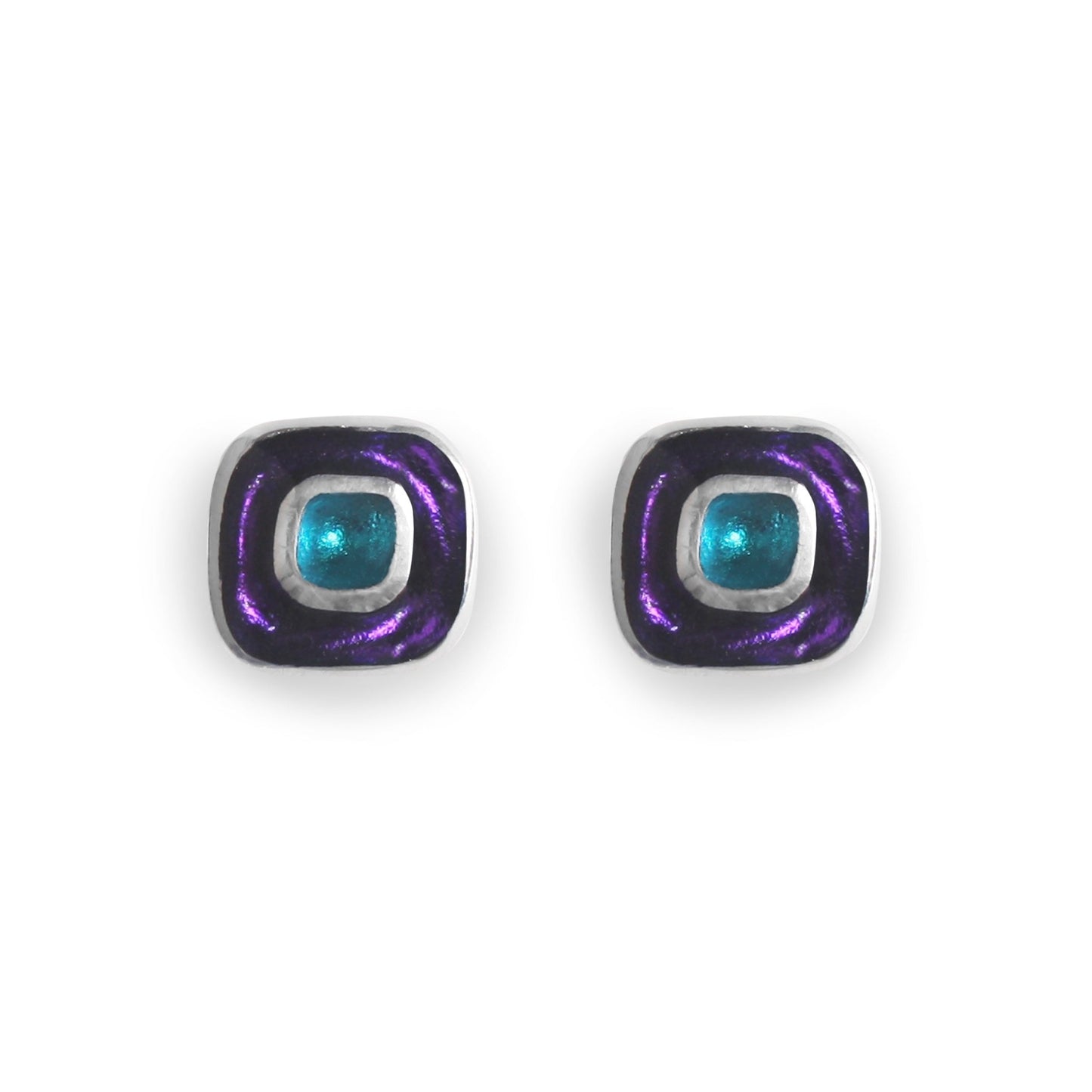 Peacock Retro Square Medium Stud Earrings | The Jewellery Stop