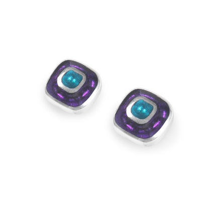 Peacock Retro Square Medium Stud Earrings | The Jewellery Stop